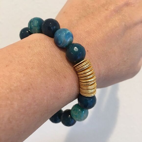 Blue green faceted stone gold accent bracelet - Picture 3 of 3